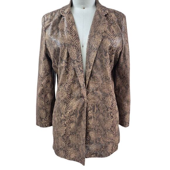 Cigliano brown snakeskin Faux Leather Vegan long blazer fully lined Sz 12 - Picture 1 of 4